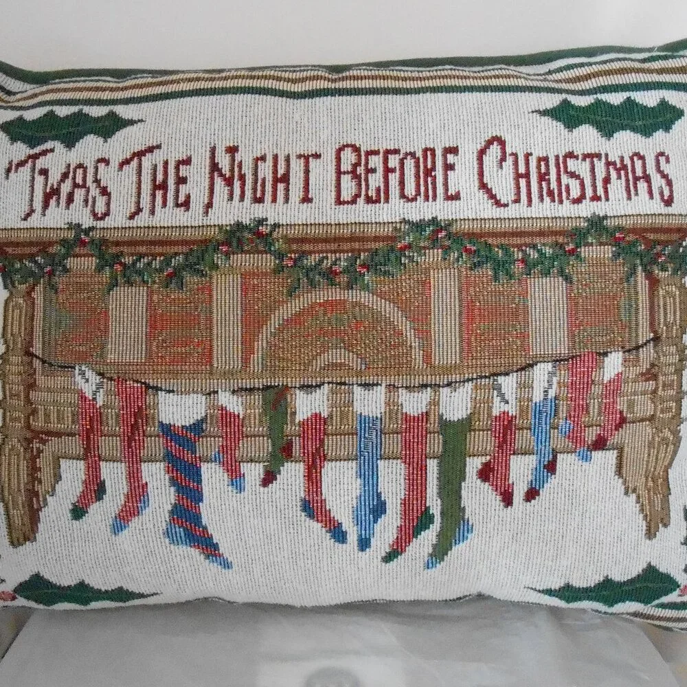 Twas The Night Before Christmas Christmas Vintage Tapestry Holiday Pillow 16x12